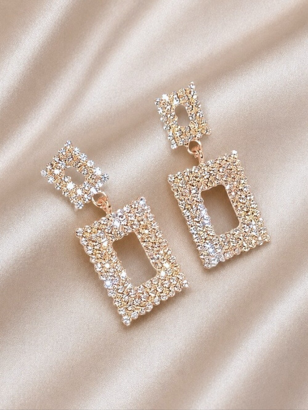 Sparkling Clear Crystal Rectangle Earrings For Evening Party Prom